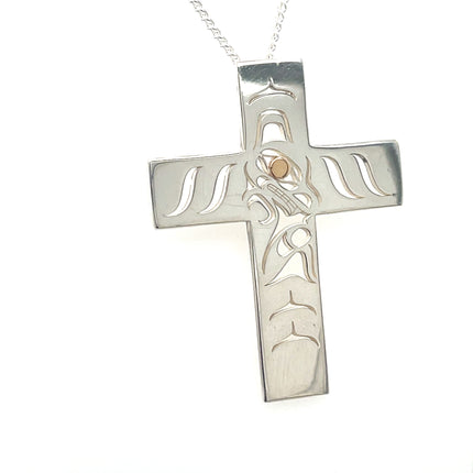 Pendant - Sterling Silver & 14k Yellow Gold - Cross - Wolf