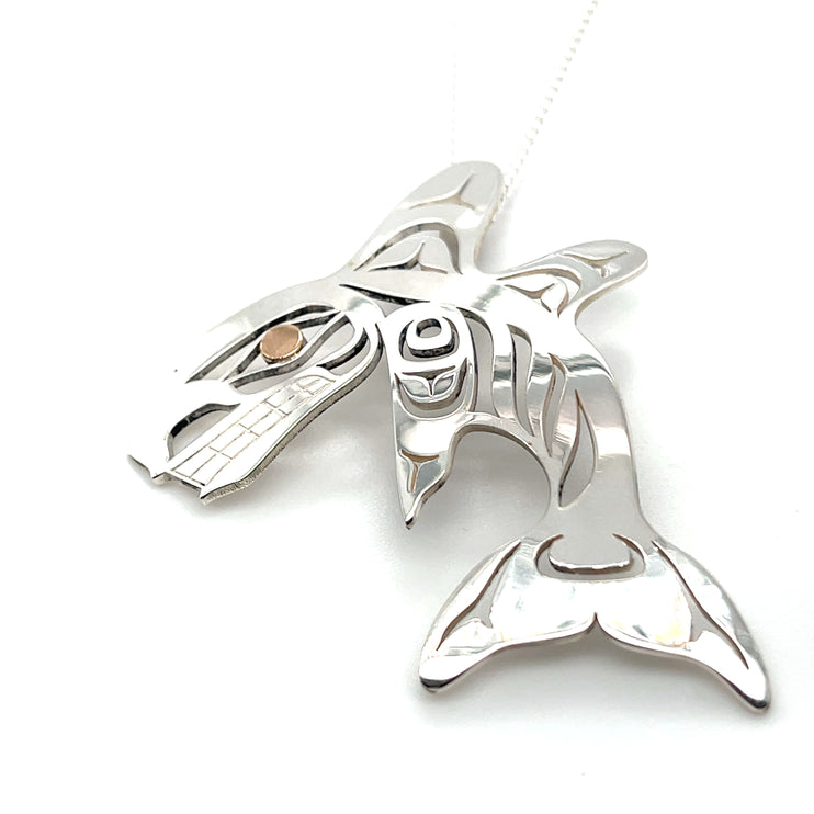 Pendant - Sterling Silver & 14k Yellow Gold - Double Fin Killer Whale