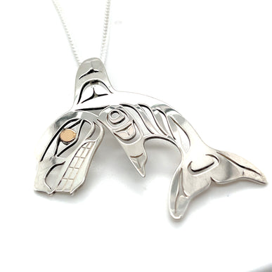 Pendant - Sterling Silver & 14k Yellow Gold - Killer Whale - Single Fin