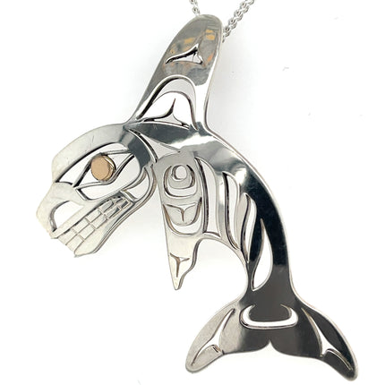 Pendant - Sterling Silver & 14k Yellow Gold - Killer Whale - Single Fin