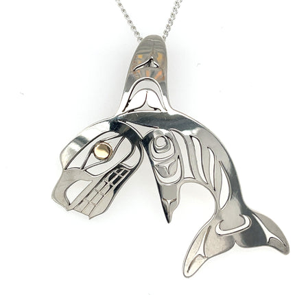 Pendant - Sterling Silver & 14k Yellow Gold - Killer Whale - Single Fin