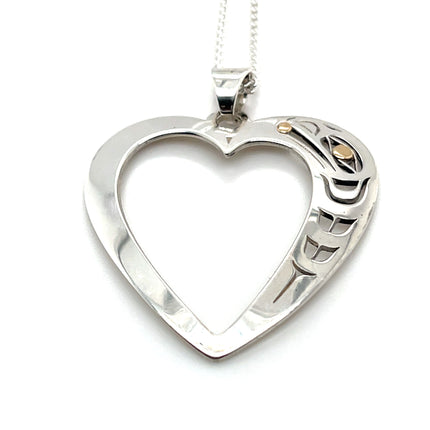 Pendant - Sterling Silver & 14k Yellow Gold - Heart - Raven