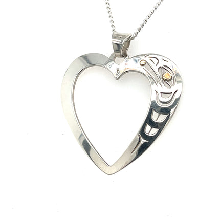 Pendant - Sterling Silver & 14k Yellow Gold - Heart - Raven