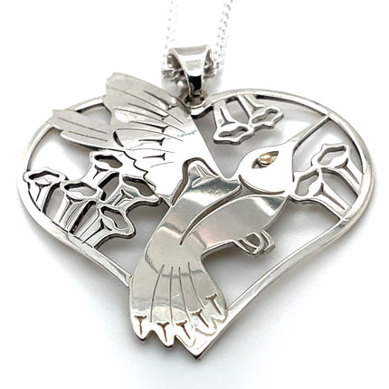 Pendant - Sterling Silver & 14k Yellow Gold - Heart - Hummingbird