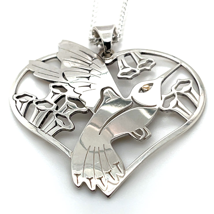 Pendant - Sterling Silver & 14k Yellow Gold - Heart - Hummingbird