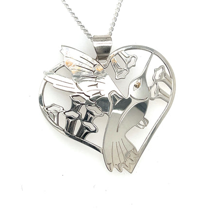 Pendant - Sterling Silver & 14k Yellow Gold - Heart - Hummingbird