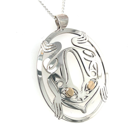 Pendant - Sterling Silver & 14k Yellow Gold - Oval - Frog