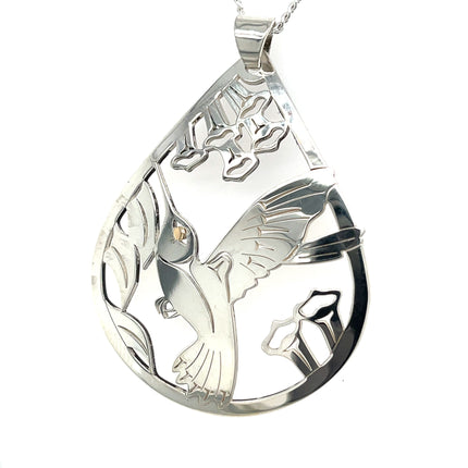 Pendant - Sterling Silver & 14k Yellow Gold - Teardrop - Hummingbird