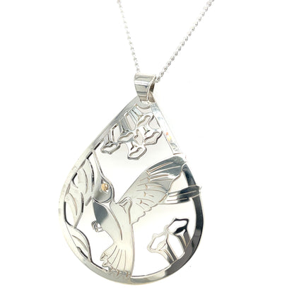 Pendant - Sterling Silver & 14k Yellow Gold - Teardrop - Hummingbird