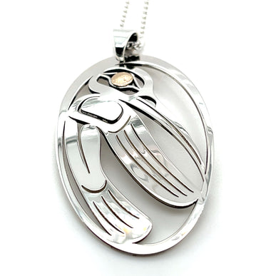 Pendant - Sterling Silver & 14k Yellow Gold - Oval - Hummingbird