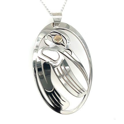 Pendant - Sterling Silver & 14k Yellow Gold - Oval - Hummingbird