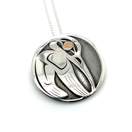 Pendant - Sterling Silver & 14k Yellow Gold - Round - Hummingbird