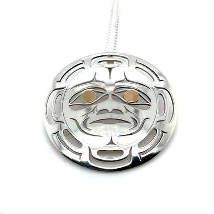 Pendant - Sterling Silver & 14k Yellow Gold - Round - Moon Mask