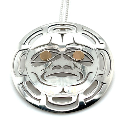 Pendant - Sterling Silver & 14k Yellow Gold - Round - Moon Mask