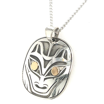 Pendant - Sterling Silver & 14k Yellow Gold - Wolf - Engraved