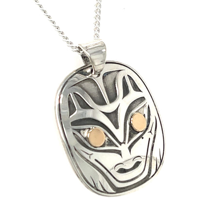 Pendant - Sterling Silver & 14k Yellow Gold - Wolf - Engraved