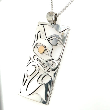 Pendant - Sterling Silver & 14k Yellow Gold - Wolf - Moon