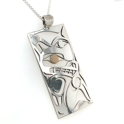 Pendant - Sterling Silver & 14k Yellow Gold - Wolf - Moon