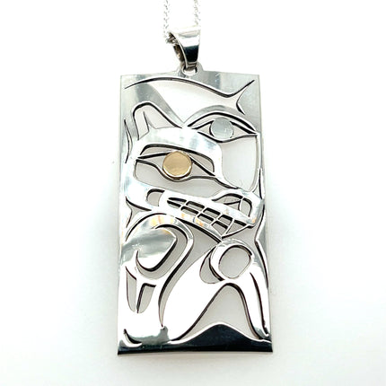 Pendant - Sterling Silver & 14k Yellow Gold - Wolf - Moon