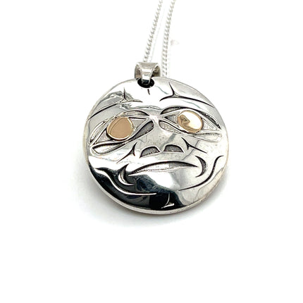 Pendant - Sterling Silver & 14k Yellow Gold - Sun Moon - Eclipse - Reversible 3D