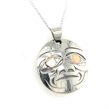 Pendant - Sterling Silver & 14k Yellow Gold - Sun Moon - Eclipse - Reversible 3D