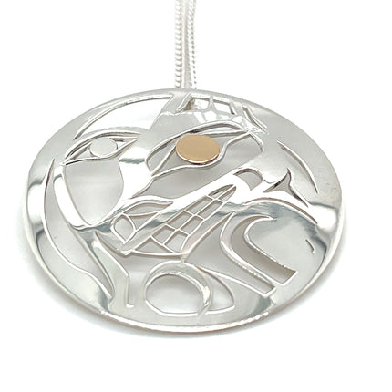 Pendant - Sterling Silver & 14k Yellow Gold - Round - Wolf & Moon