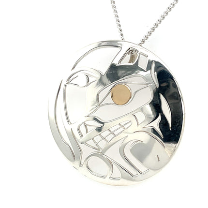 Pendant - Sterling Silver & 14k Yellow Gold - Round - Wolf & Moon