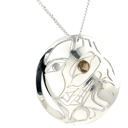 Pendant - Sterling Silver & 14k Yellow Gold - Round - Wolf & Moon