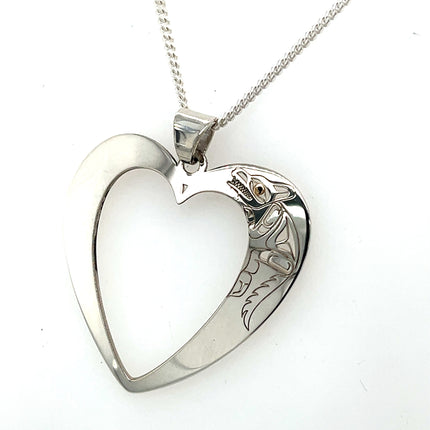 Pendant - Sterling Silver & 14k Yellow Gold - Heart - Wolf