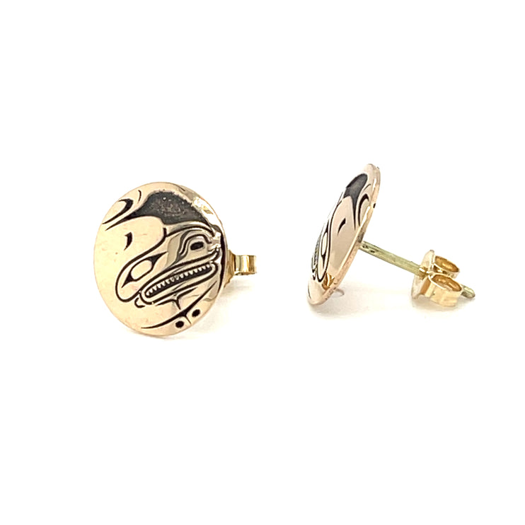 Earrings - 14k Yellow Gold - Studs - Killer Whale