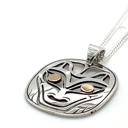 Pendant - Sterling Silver & 14k Yellow Gold - Wolf - Cutout