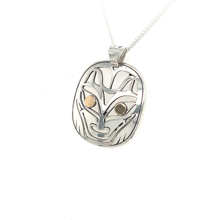 Pendant - Sterling Silver & 14k Yellow Gold - Wolf - Cutout