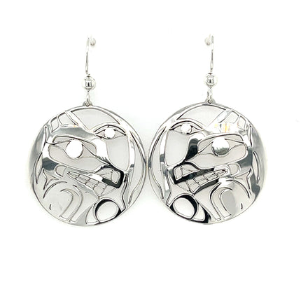 Earrings - Sterling Silver - Round - Wolf - Moon