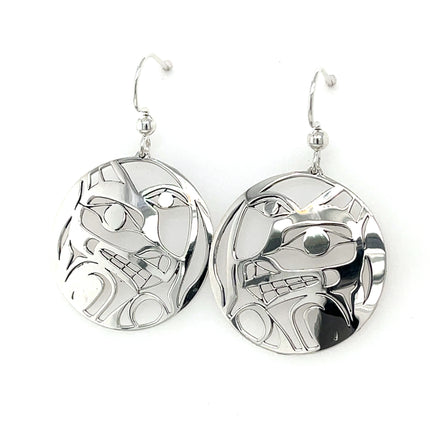 Earrings - Sterling Silver - Round - Wolf - Moon