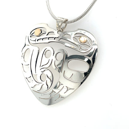 Pendant - Sterling Silver & 14k Yellow Gold - Heart - Wolf & Eagle