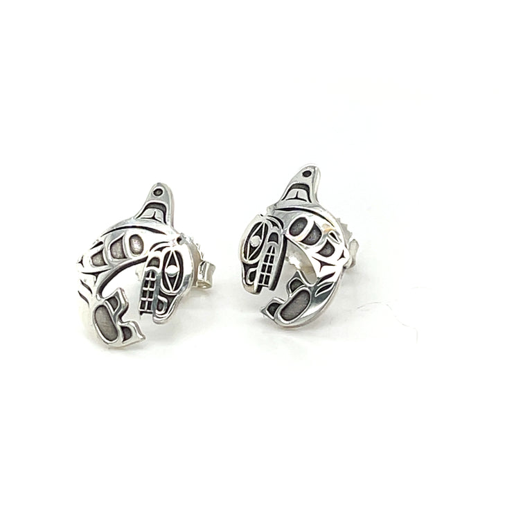 Earrings - Sterling Silver  - Studs - Killer Whale - Cutout