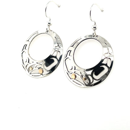 Earrings - Sterling Silver & 14k - Round - Raven - Offset