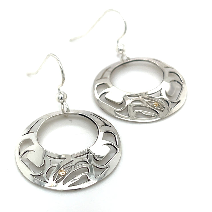 Earrings - Sterling Silver & 14k - Round - Eagle - Offset