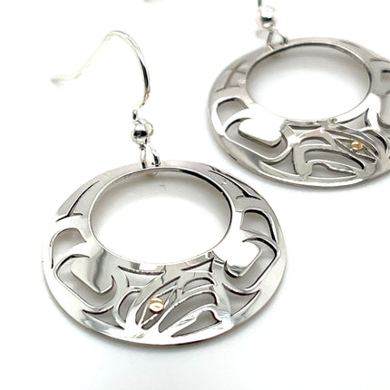 Earrings - Sterling Silver & 14k - Round - Eagle - Offset