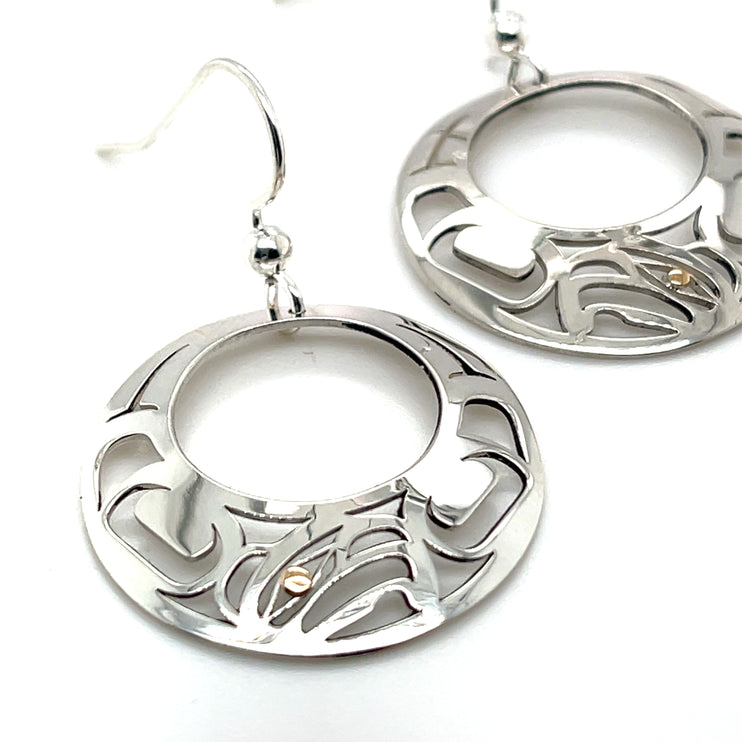 Earrings - Sterling Silver & 14k - Round - Eagle - Offset