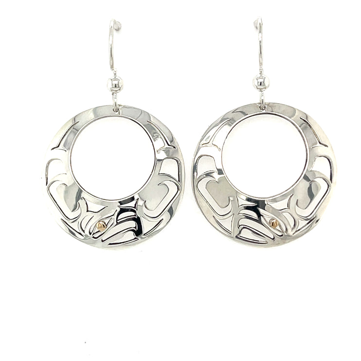 Earrings - Sterling Silver & 14k - Round - Eagle - Offset