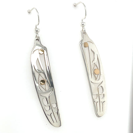 Earrings - Sterling Silver & 14k - Feather - Raven