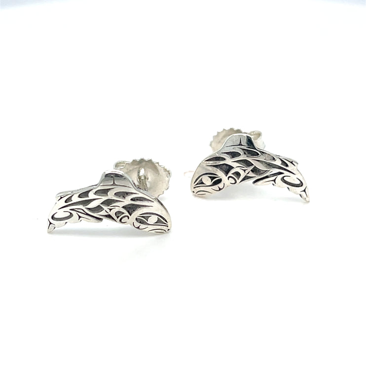 Earrings - Sterling Silver  - Studs - Salmon - Cutout