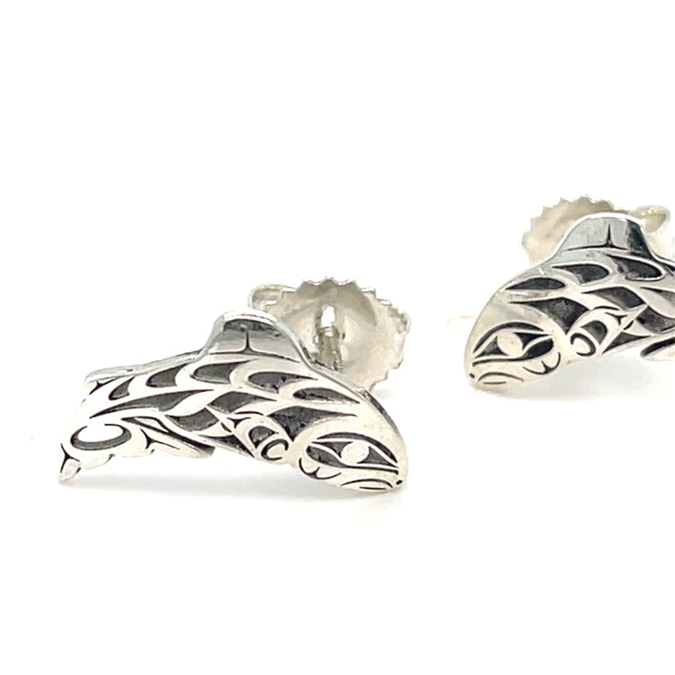 Earrings - Sterling Silver  - Studs - Salmon - Cutout