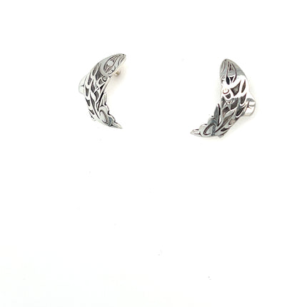 Earrings - Sterling Silver  - Studs - Salmon - Cutout