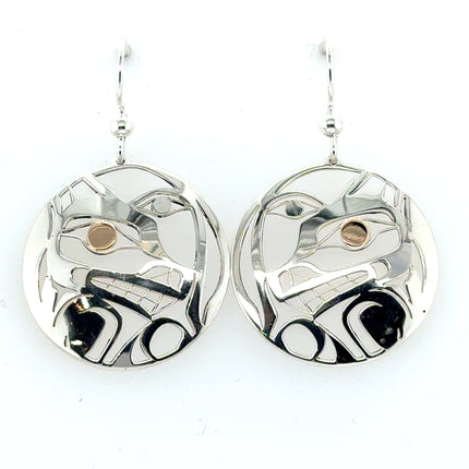 Earrings - Sterling Silver  & 14k - Round - Wolf & Moon