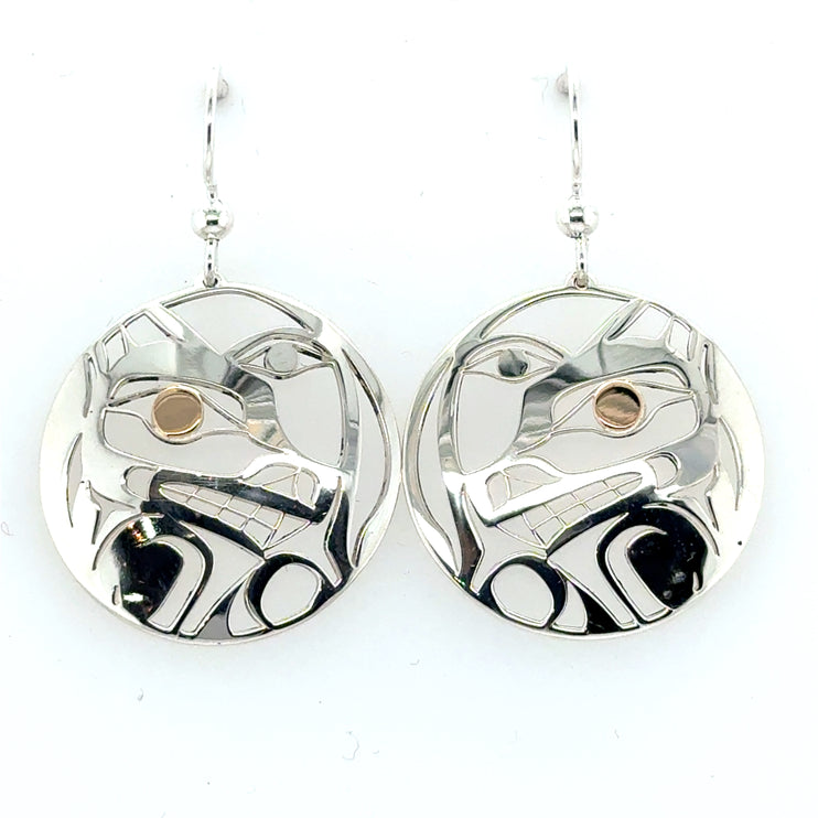 Earrings - Sterling Silver  & 14k - Round - Wolf & Moon