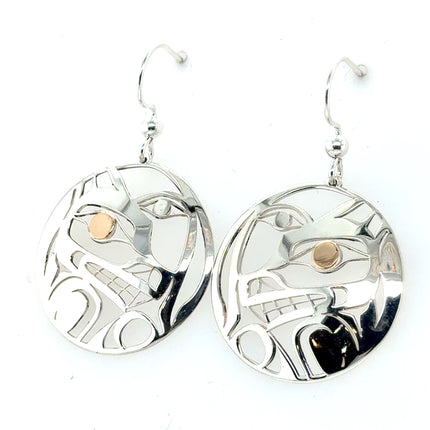 Earrings - Sterling Silver  & 14k - Round - Wolf & Moon