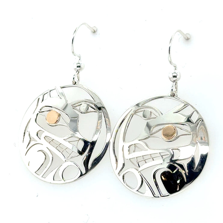 Earrings - Sterling Silver  & 14k - Round - Wolf & Moon