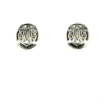Earrings - Sterling Silver  - Studs - Oval - Frog